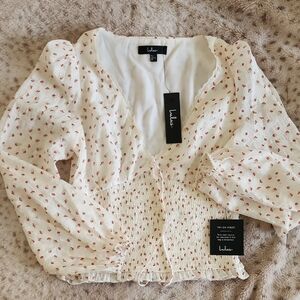 Lulu's White and Pink Floral Blouse